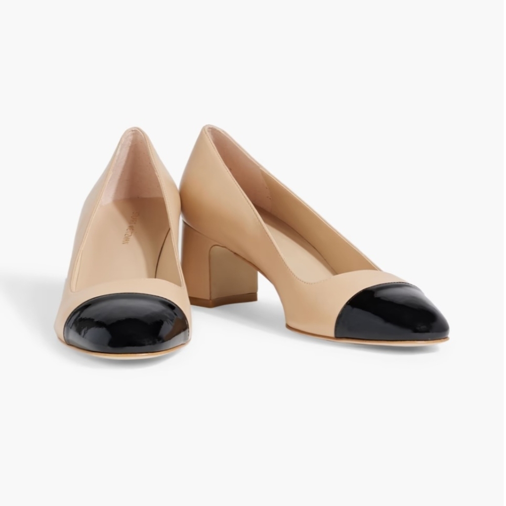 Stuart Weitzman Women's Black and Cream Cap-Toe Heels - Picture 9 of 12